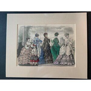 Antique Victorian Fashion Print Art Matte 1850's 14" x 12" Decor 7411